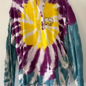 ivory ella Tie-Dye Pullover Hoodie in Yellow, Purple & Teal